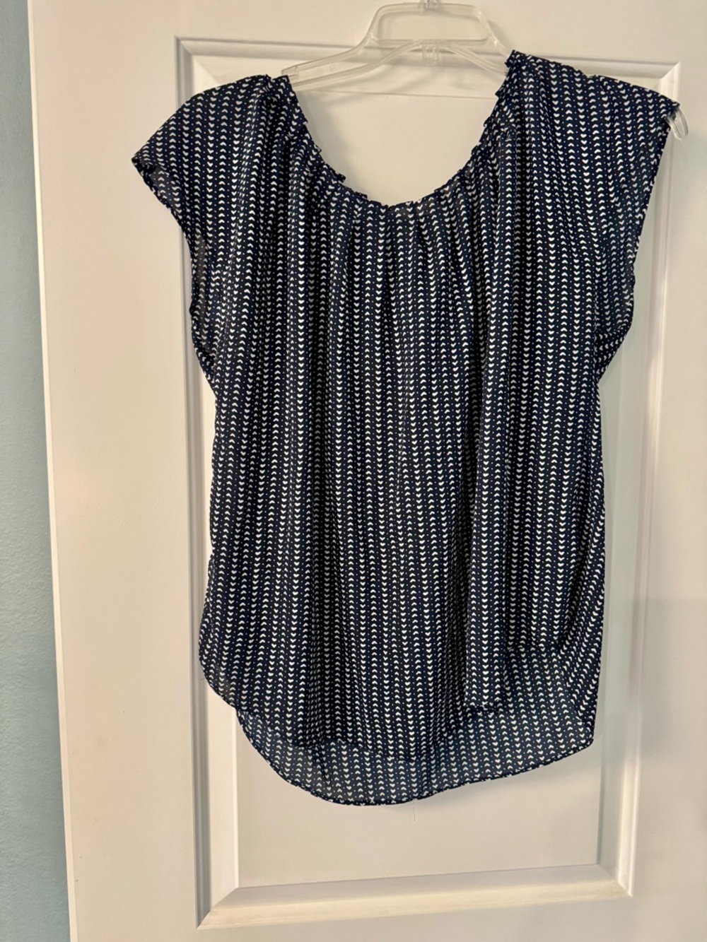 LC LAURA CONRAD, Navy and White Heart, Short Sleeve Blouse